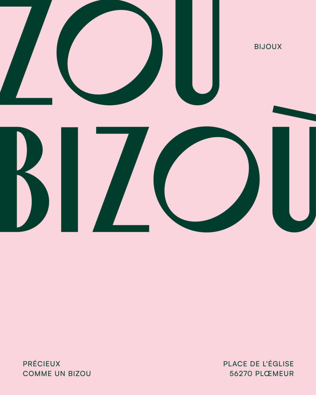 Affiche publicitaire Bizou Caillou – identité visuelle et design graphique créés par Pois Chiche Design à Lorient pour la bijouterie de Ploemeur.