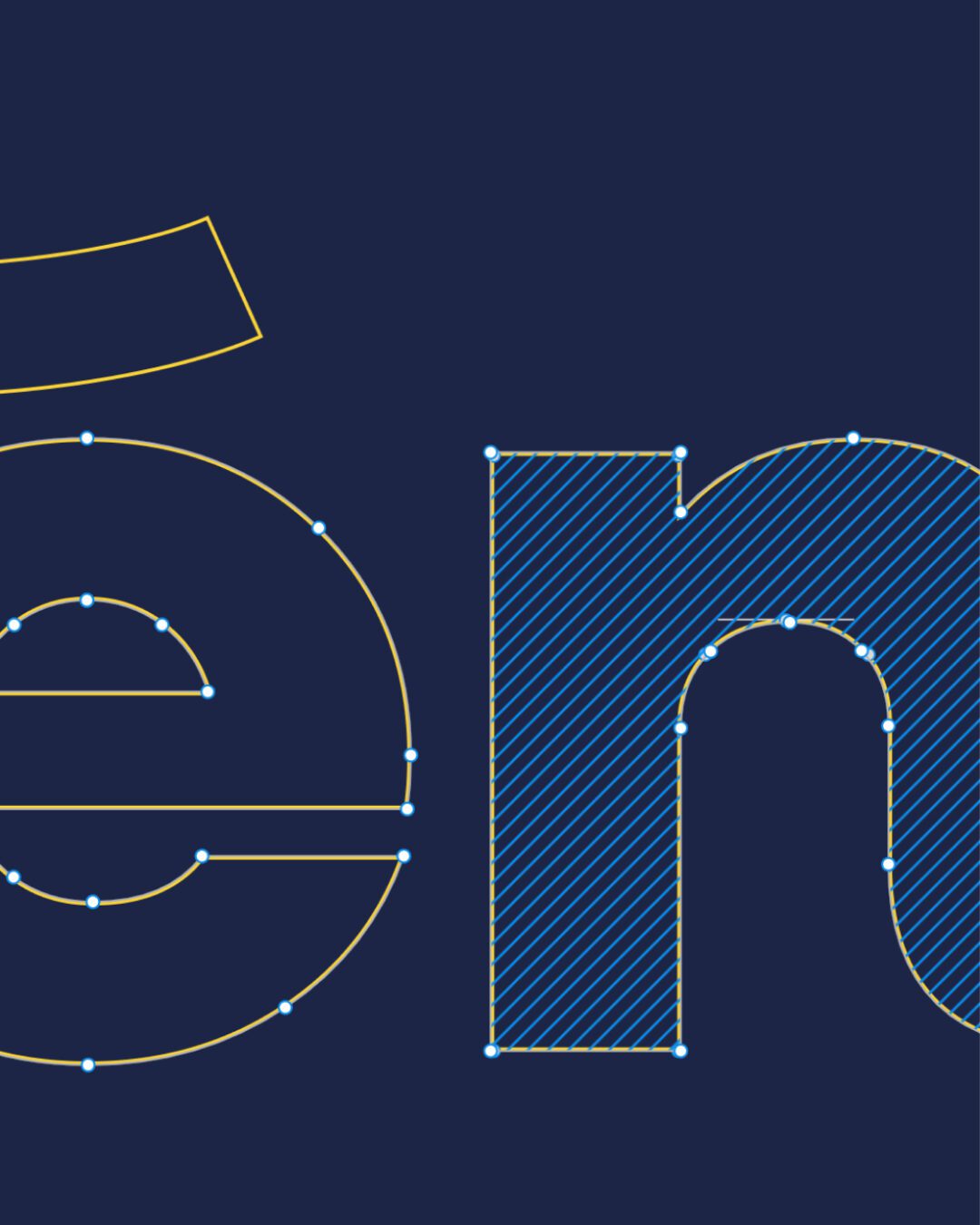 Détail de construction du logotype Vénétis, réalisé par Pois Chiche Design à Lorient — tracés vectoriels et lignes de structure illustrant la précision et la cohérence typographique de la nouvelle identité visuelle.