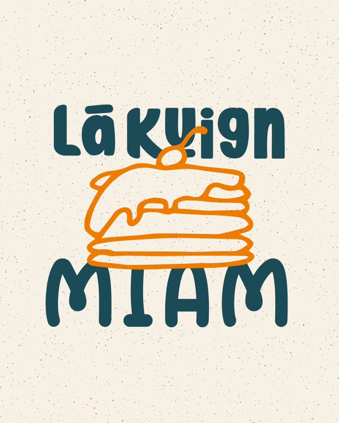 Logo illustré Lã Kuign MIAM avec dessin de crêpe, identité visuelle de crêperie à Lorient créée par Pois Chiche Design.