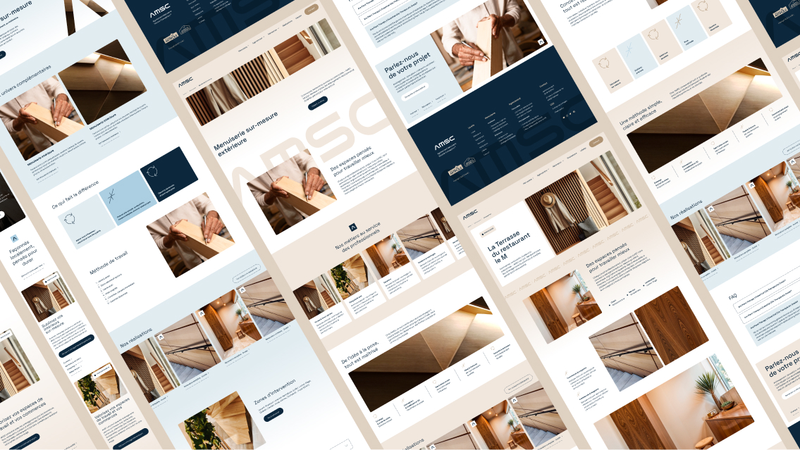 Maquettes du site web AMSC — conception graphique et direction artistique par Pois Chiche Design à Lorient.