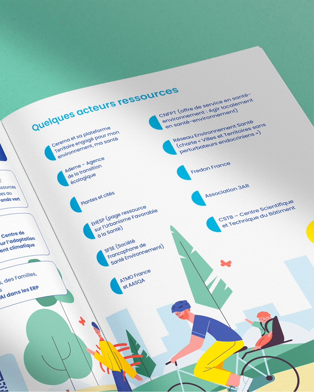 Pages intérieures de la brochure du Réseau français Villes-Santé avec textes, illustrations et mise en page éditoriale.