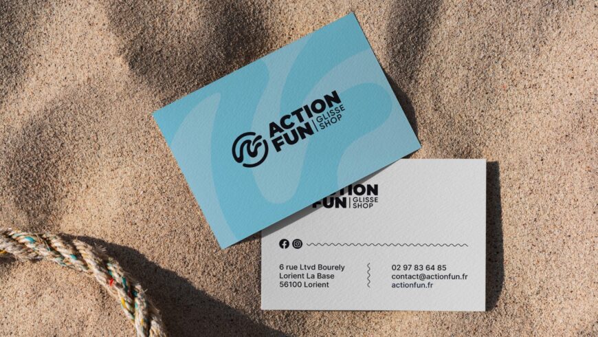 Carte de visite Action Fun créée dans le cadre de la refonte de l’identité visuelle du glisse shop à Lorient