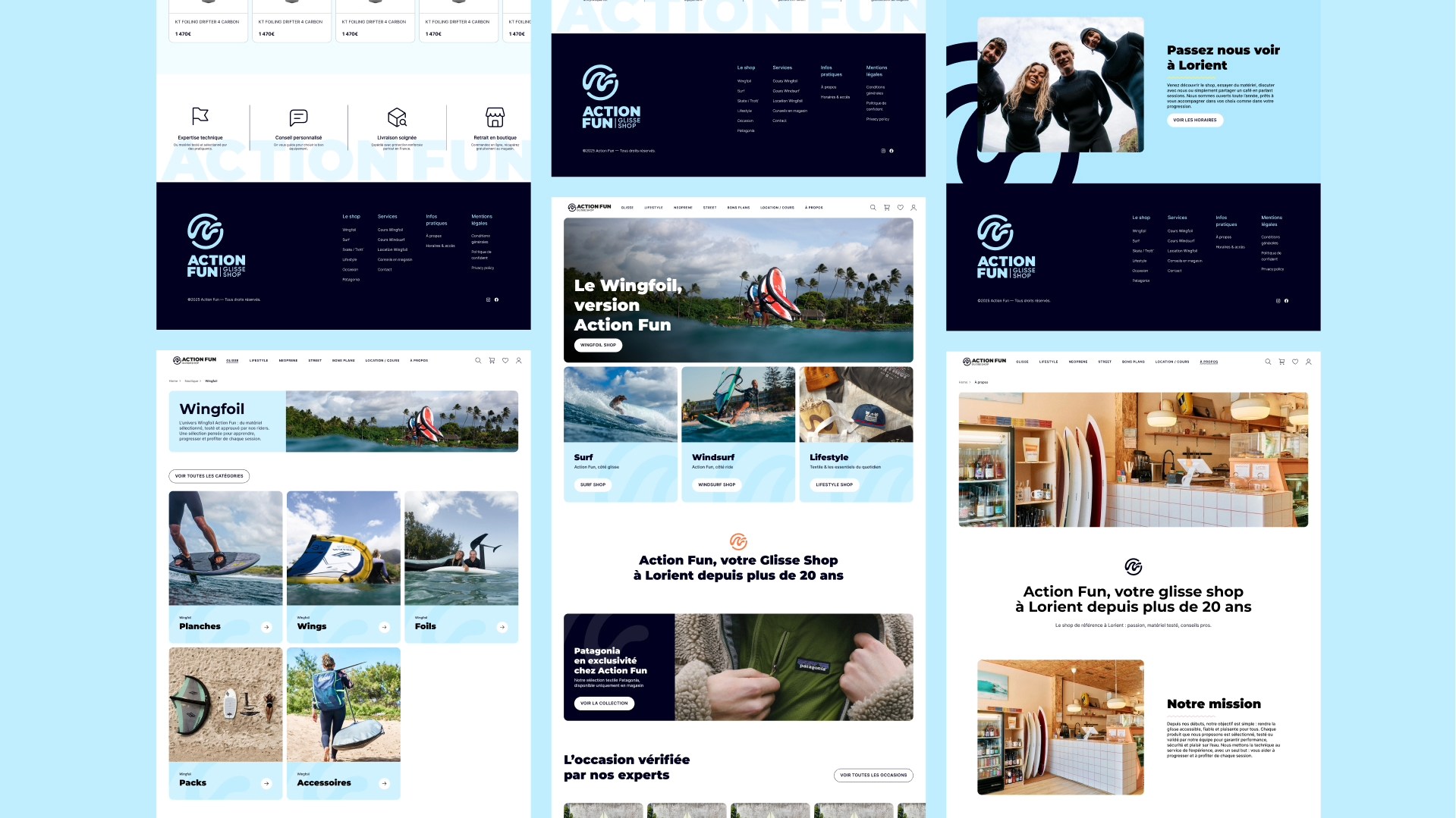 Webdesign de la homepage du site e-commerce Action Fun dédié aux sports de glisse