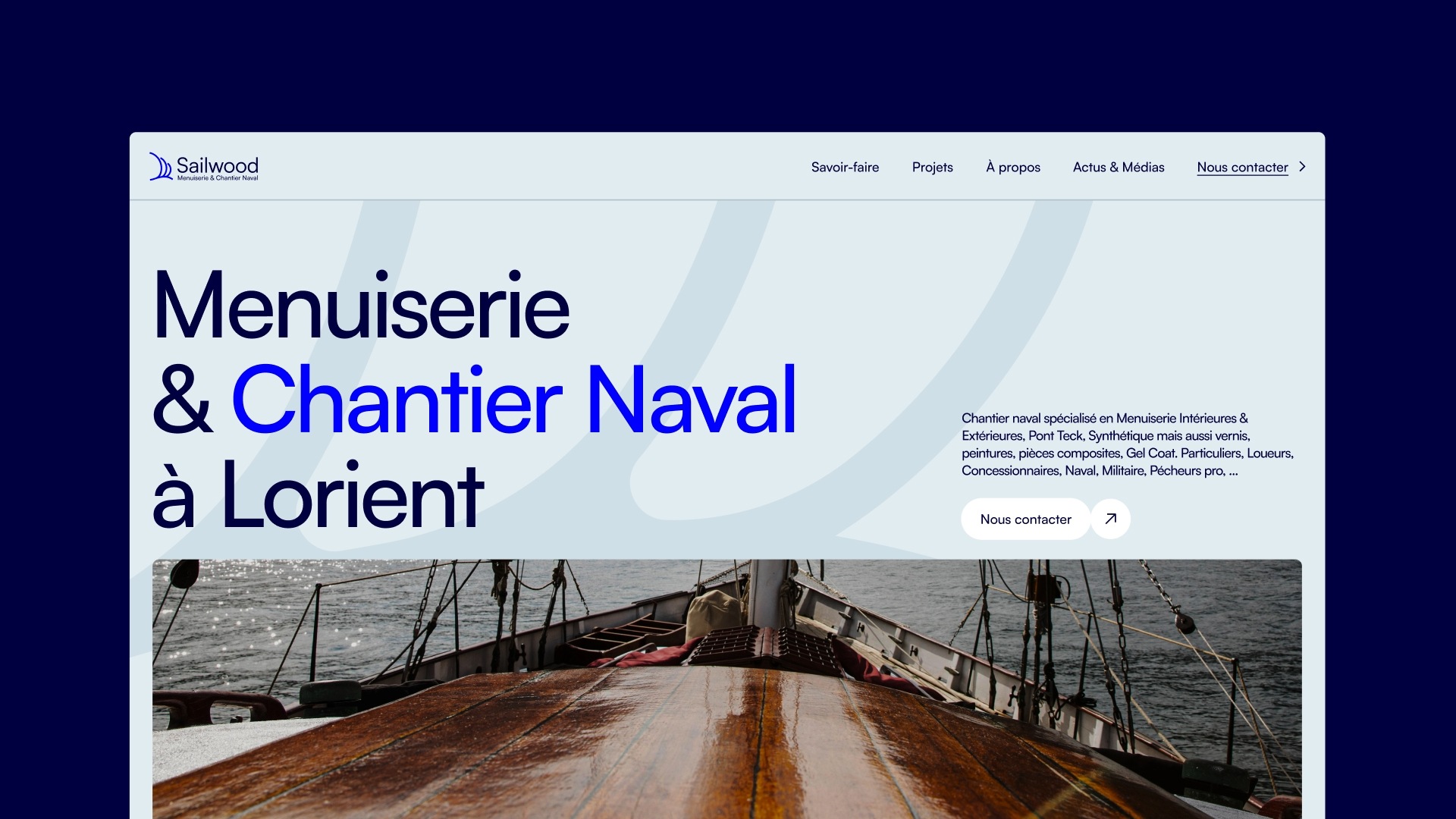 Site web Sailwood menuiserie et chantier naval Lorient