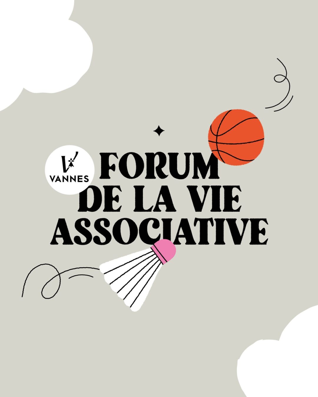 Affiche principale du Forum de la vie associative de Vannes sur fond clair avec formes sportives